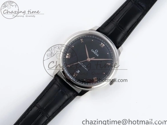 1218 TopPick De Ville Date SS MKF 1:1 Best Edition Black Dial Roman Marker on Black Leather Strap A 7743